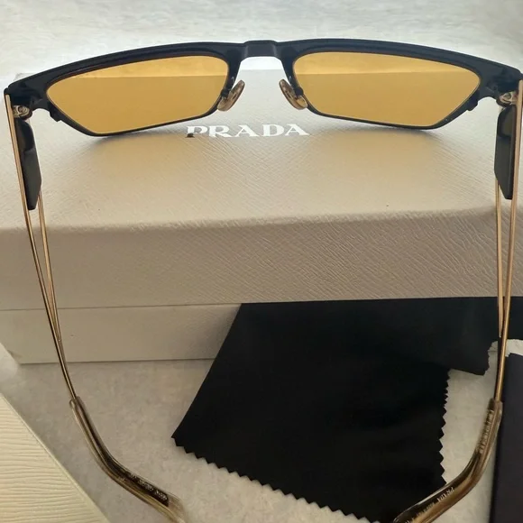 Prada Black Frame Sunglasses with Yellow Lens - Picture 6 of 9